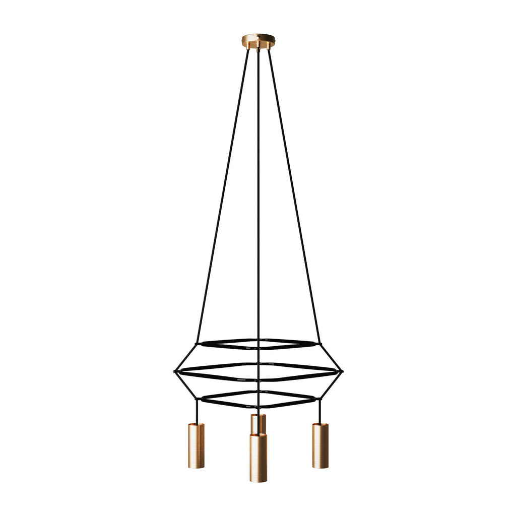 Kronleuchter 3 Cage mit 4 Abhängungen Tub-E14 - Satinbronze