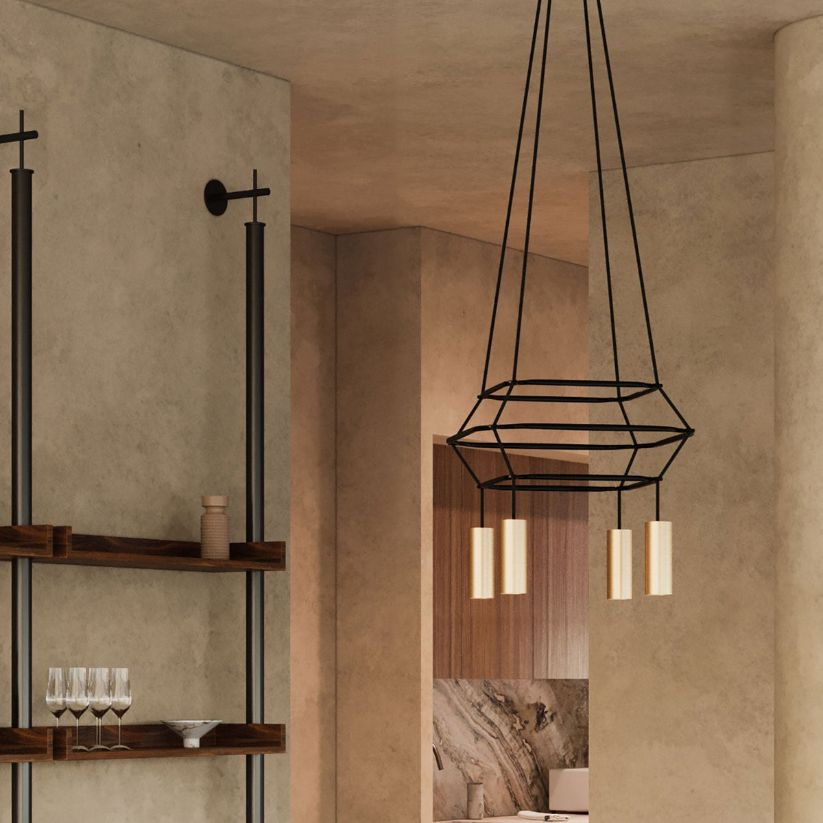 Kronleuchter 3 Cage mit 4 Abhängungen Tub-E14 - Satinbronze – Ansicht 3