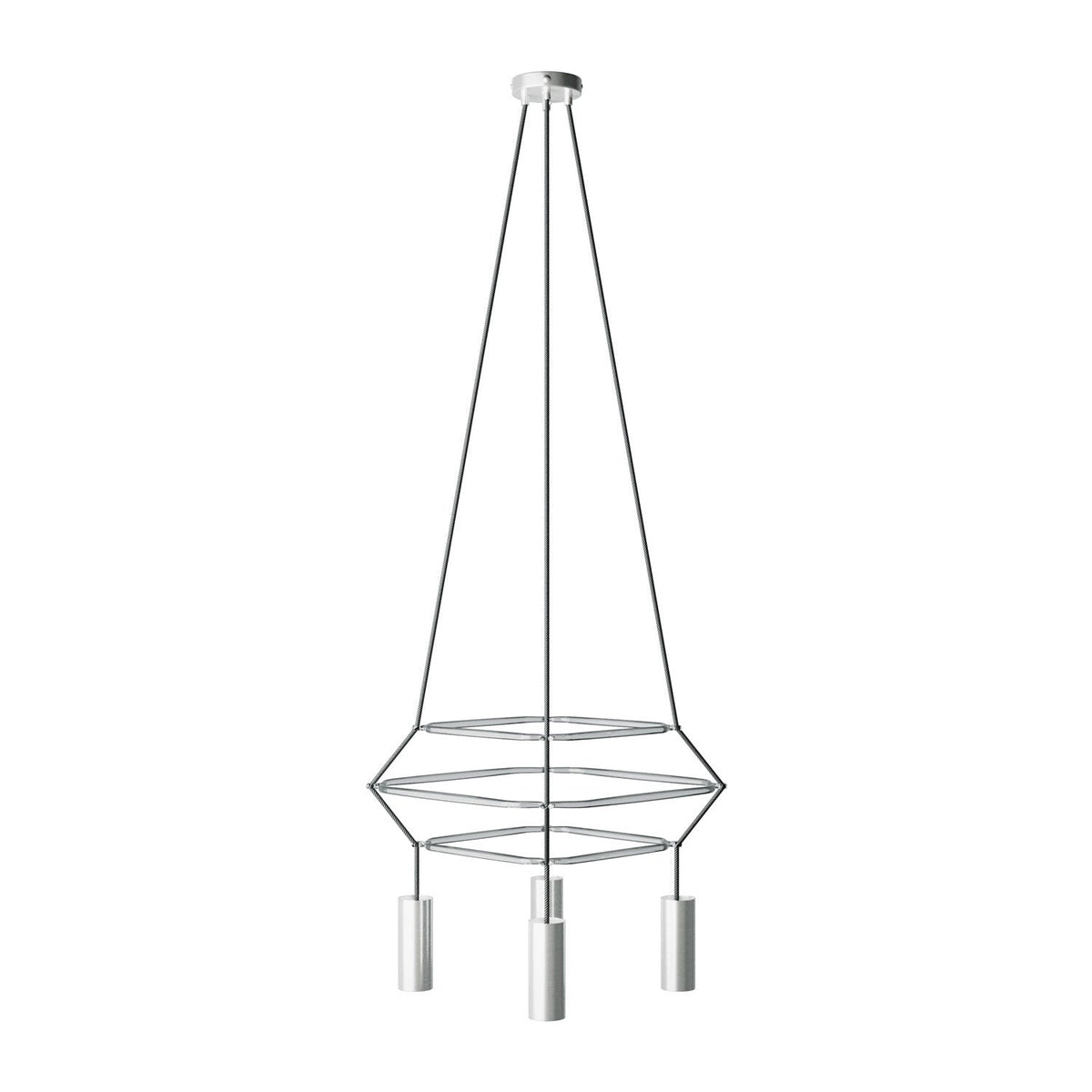 Kronleuchter 3 Cage mit 4 Abhängungen Tub-E14 – Titan satiniert