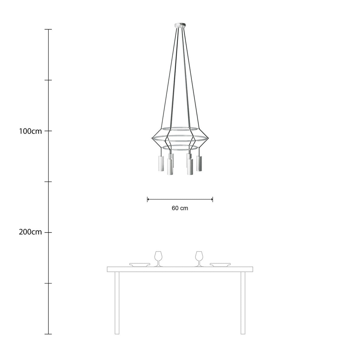 Kronleuchter 3 Cage mit 4 Abhängungen Tub-E14 – Titan satiniert – Ansicht 6