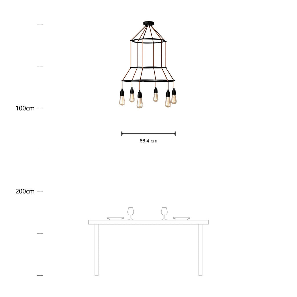 Kronleuchter 3 Cage mit 6 Abhängungen Edison ST64 – Schwarz – Ansicht 6