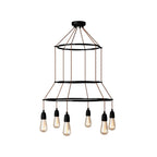 Kronleuchter 3 Cage mit 6 Abhängungen Edison ST64 – Schwarz