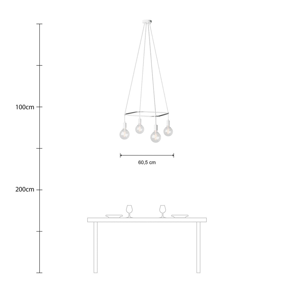 Kronleuchter Cage mit 4 Globo-Abhängungen – Mattweiß – Ansicht 6