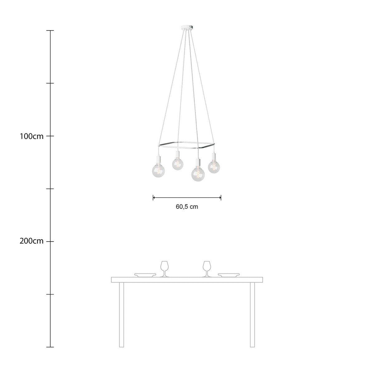 Kronleuchter Cage mit 4 Globo-Abhängungen – Mattweiß – Ansicht 6