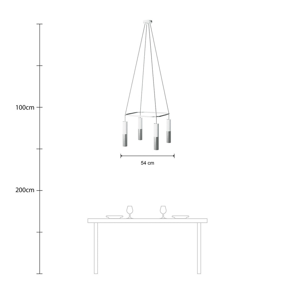 Kronleuchter Cage mit 4 Tub-E14-Doppelauslässen – Mattweiß – Ansicht 6