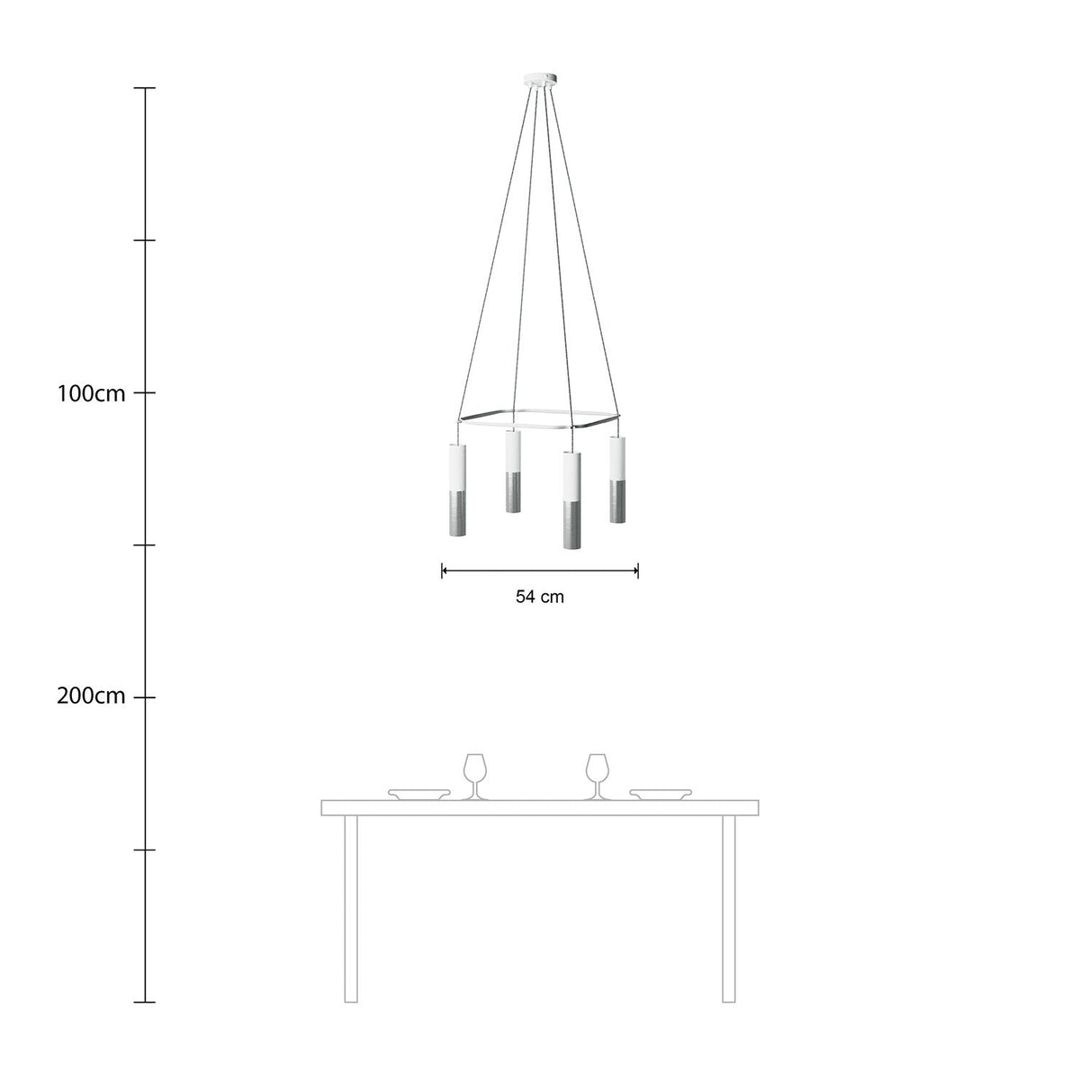 Kronleuchter Cage mit 4 Tub-E14-Doppelauslässen – Mattweiß – Ansicht 6