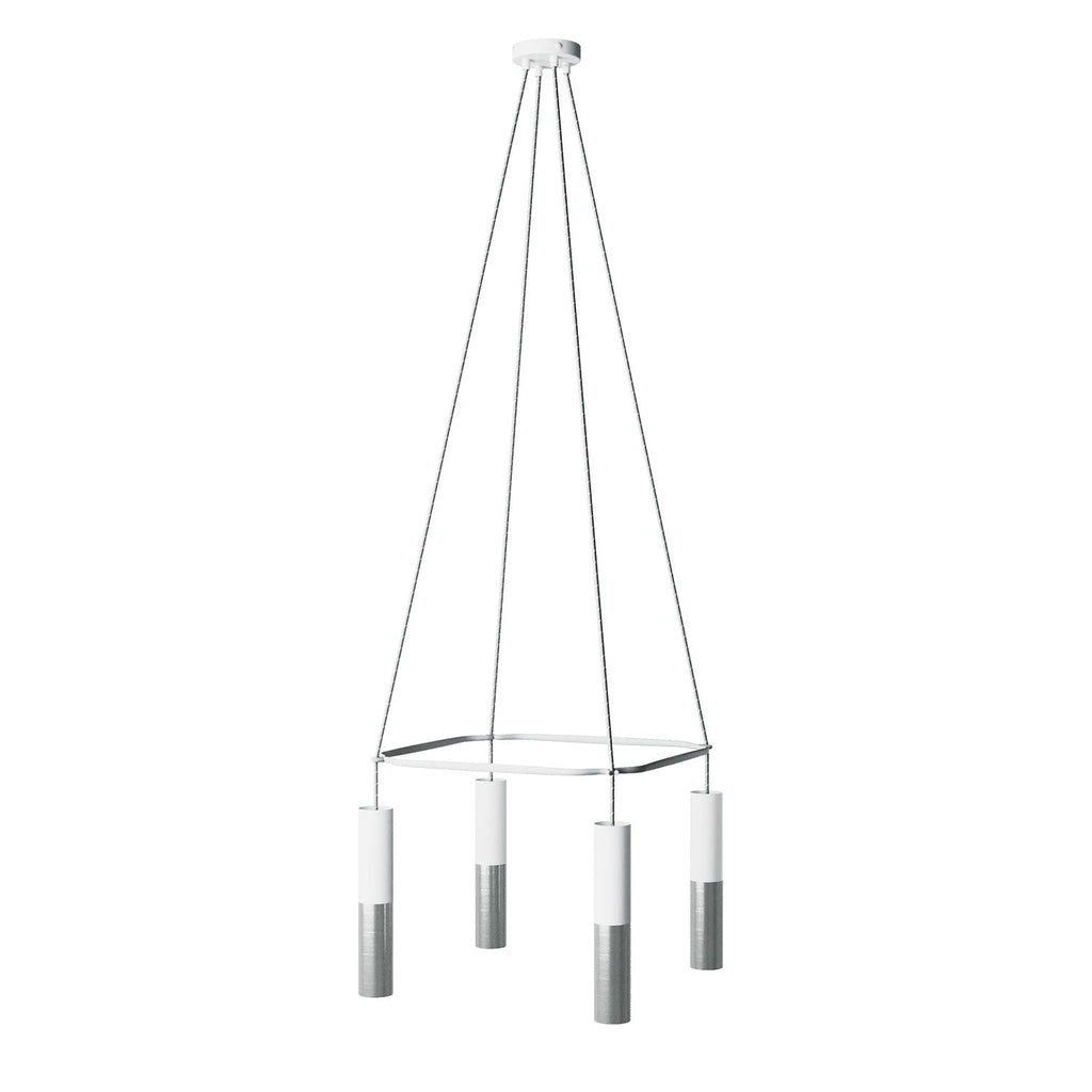 Kronleuchter Cage mit 4 Tub-E14-Doppelauslässen – Mattweiß