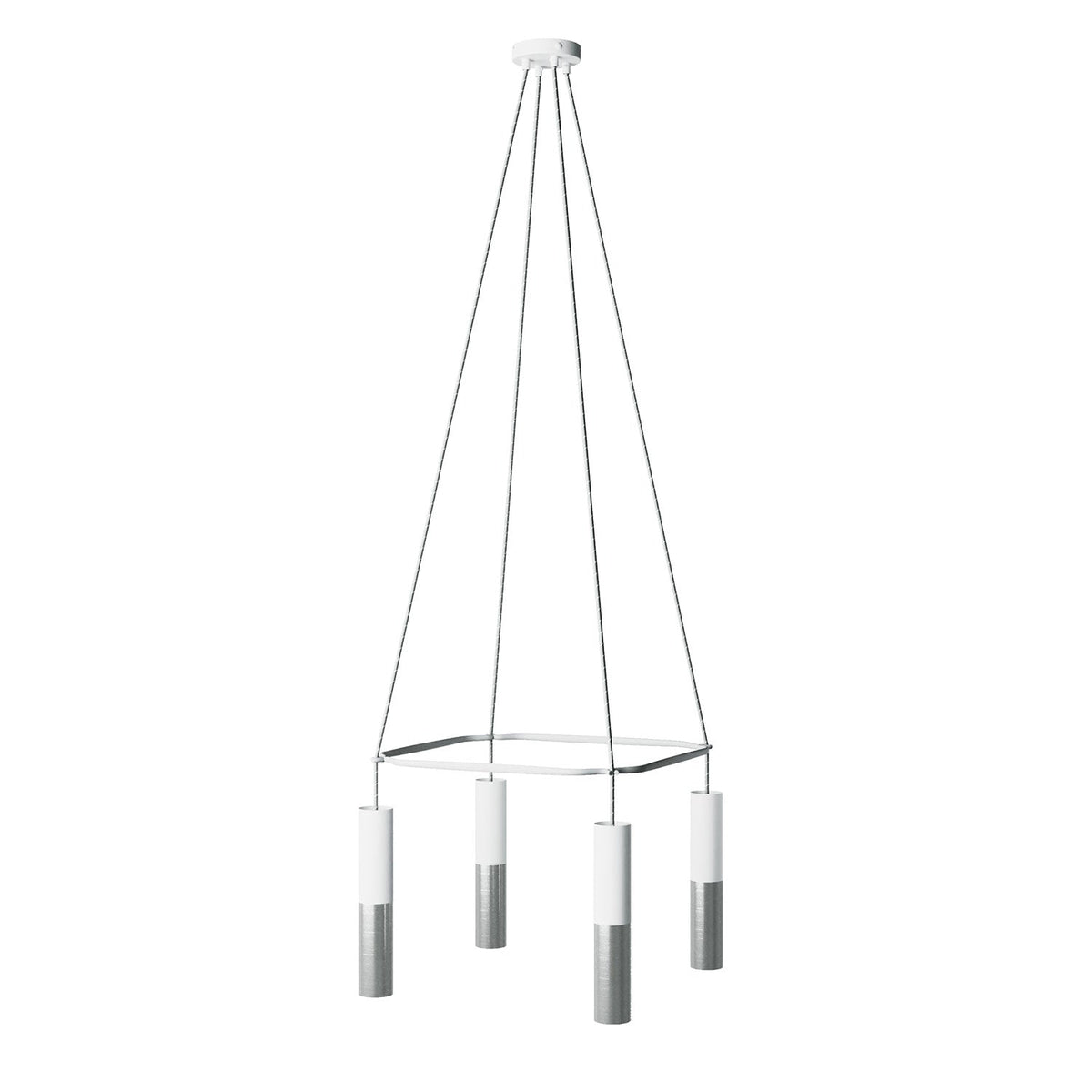 Kronleuchter Cage mit 4 Tub-E14-Doppelauslässen – Mattweiß