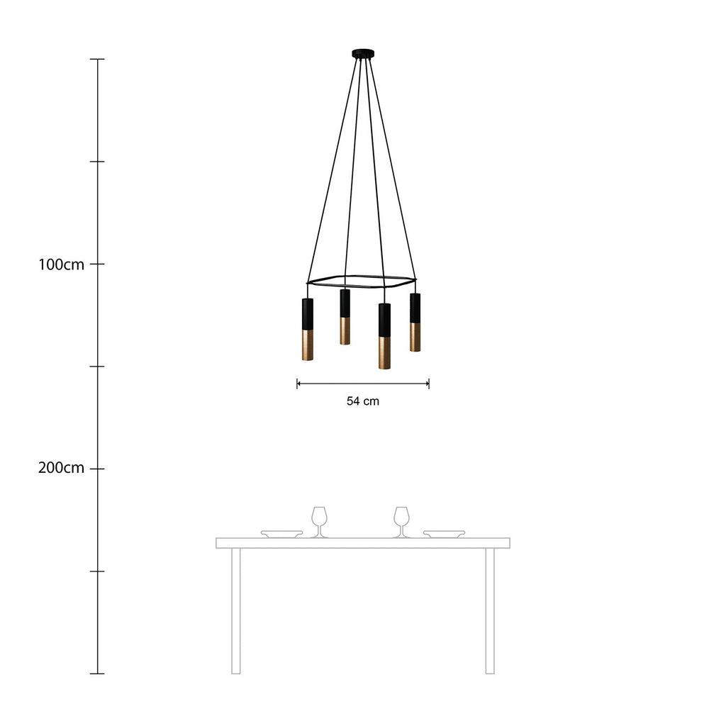 Cage Kronleuchter mit 4 Tub-E14 Doppelauslässen – Schwarz – Ansicht 6