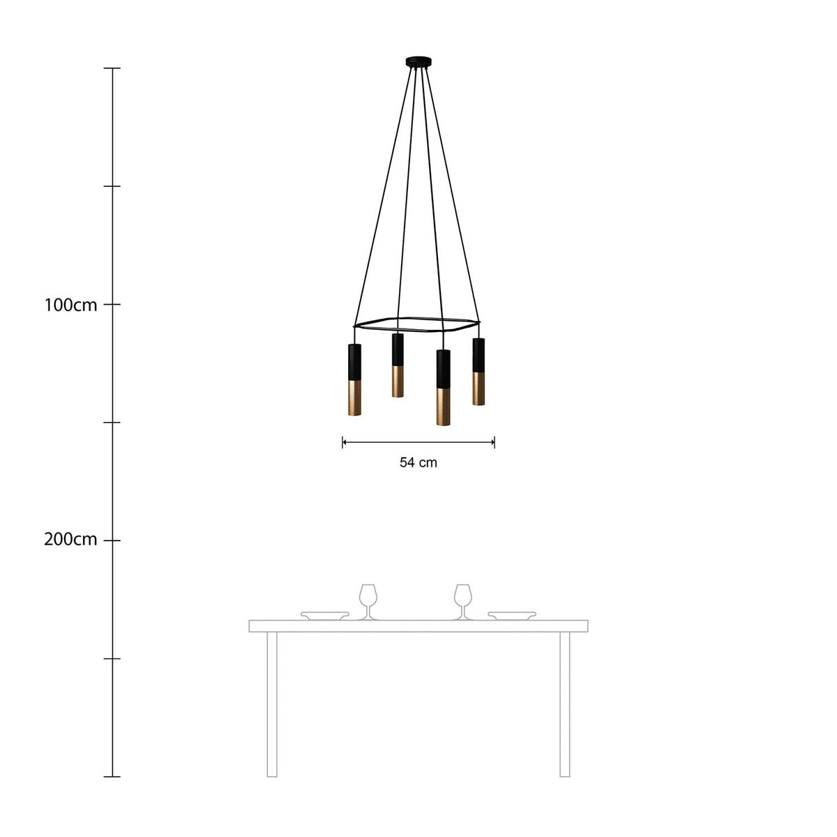 Cage Kronleuchter mit 4 Tub-E14 Doppelauslässen – Schwarz – Ansicht 6
