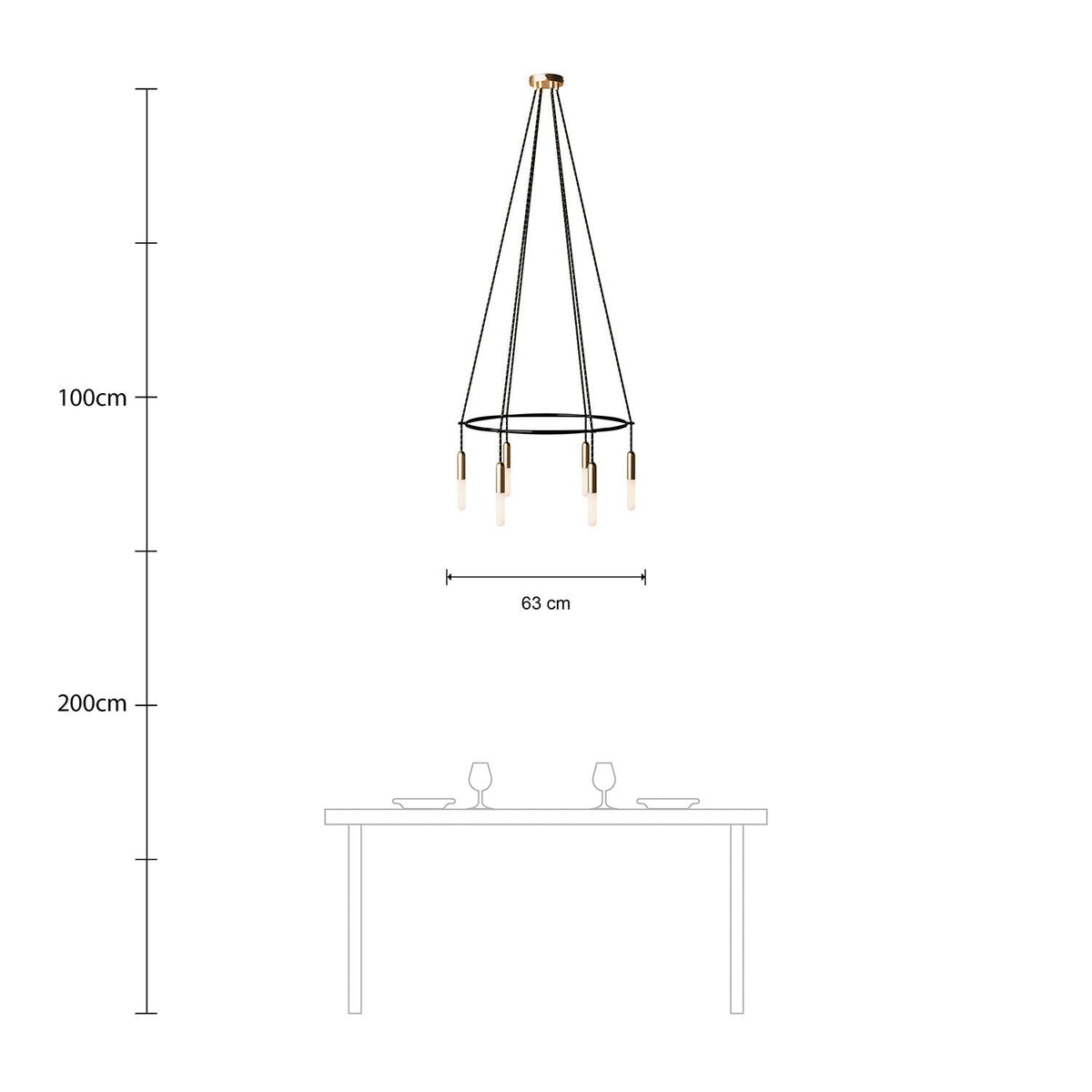Kronleuchter Cage mit 6 Abhängungen P-Light – Satinbronze – Ansicht 6