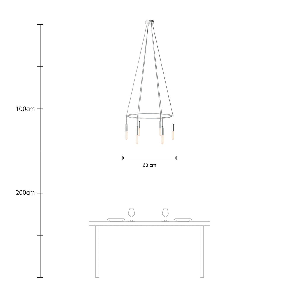 Kronleuchter Cage mit 6 Abhängungen P-Light – Satiniertes Titan – Ansicht 6