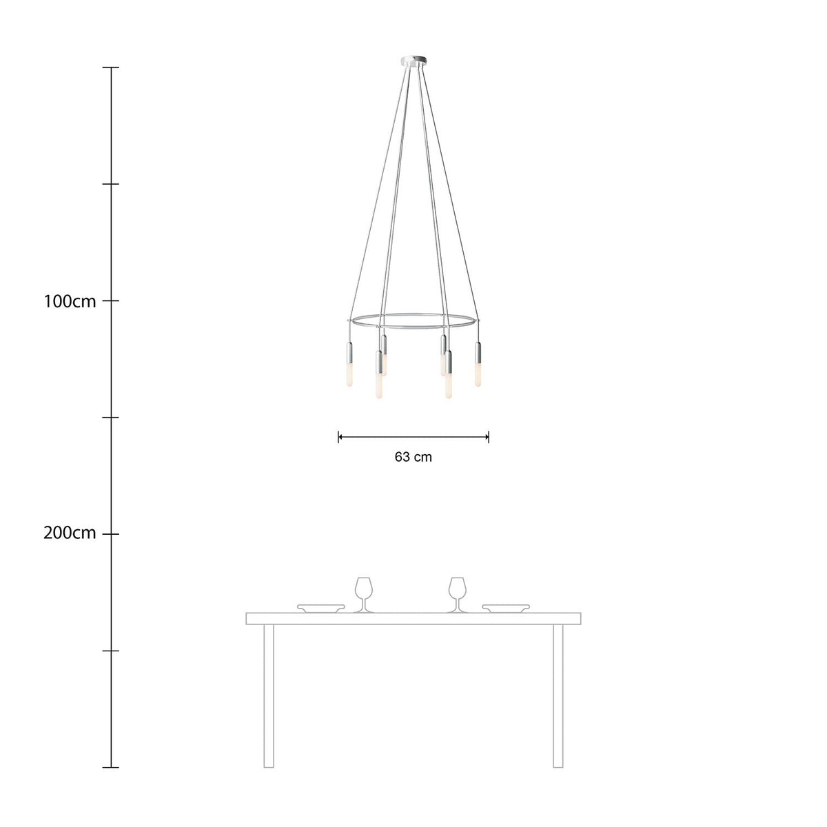 Kronleuchter Cage mit 6 Abhängungen P-Light – Satiniertes Titan – Ansicht 6
