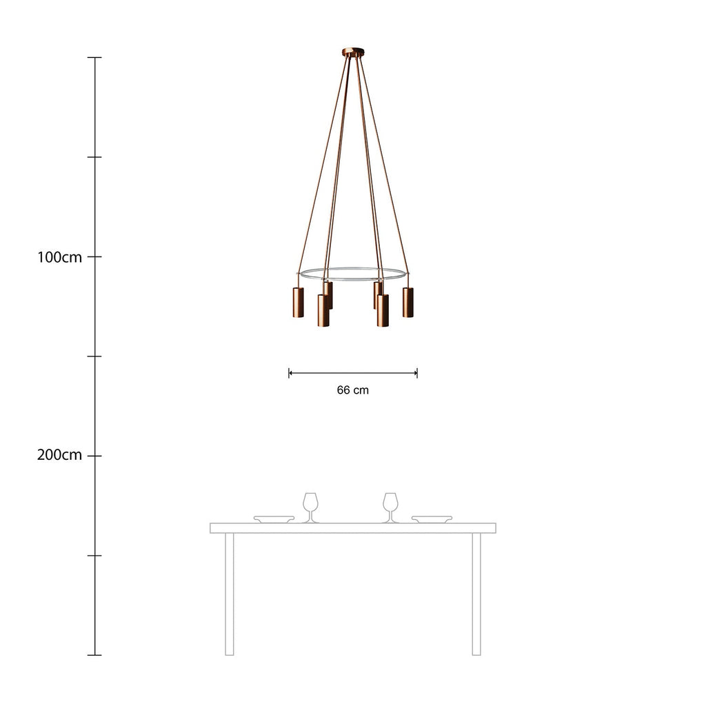 Kronleuchter Cage mit 6 Abhängungen Tub-E14 – Satiniertes Kupfer – Ansicht 6