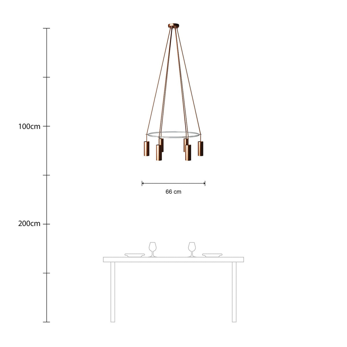 Kronleuchter Cage mit 6 Abhängungen Tub-E14 – Satiniertes Kupfer – Ansicht 6