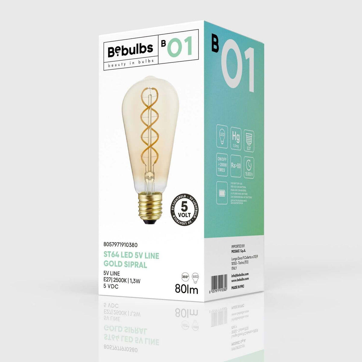 Goldene LED-Lampe Linea 5V Spiralfaden Edison ST64 1,3W 80Lm E27 2500K Dimmbar – Ansicht 4