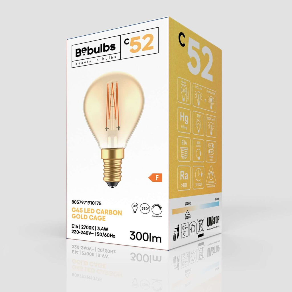 LED-Glühbirne Gold Carbon Line mit vertikalem Glühfaden, Mini-Globus G45 3,4W 300Lm E14 2700K Dimmbaar – Ansicht 4