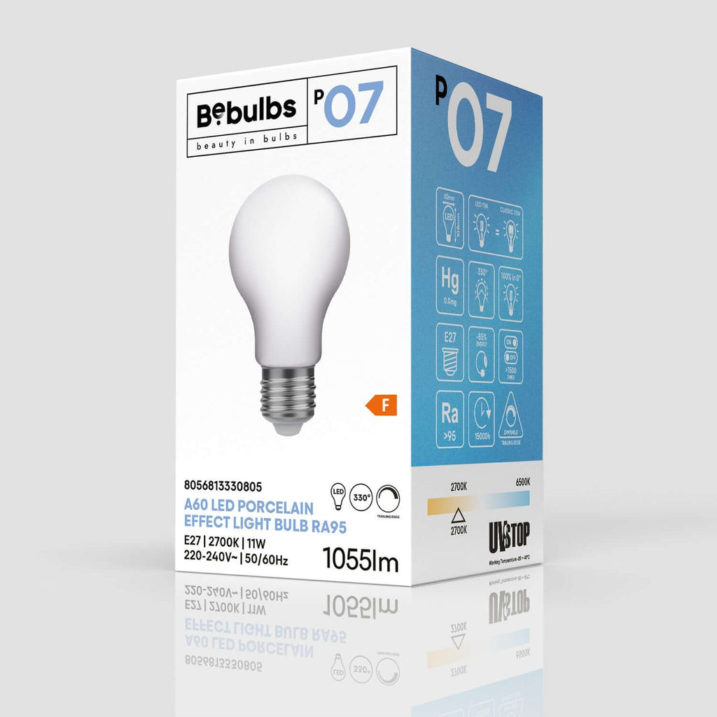 LED-Leuchtmittel Porzellan-Effekt CRI 95 A60 11W 1055Lm E27 2700K Dimmbar – Ansicht 4