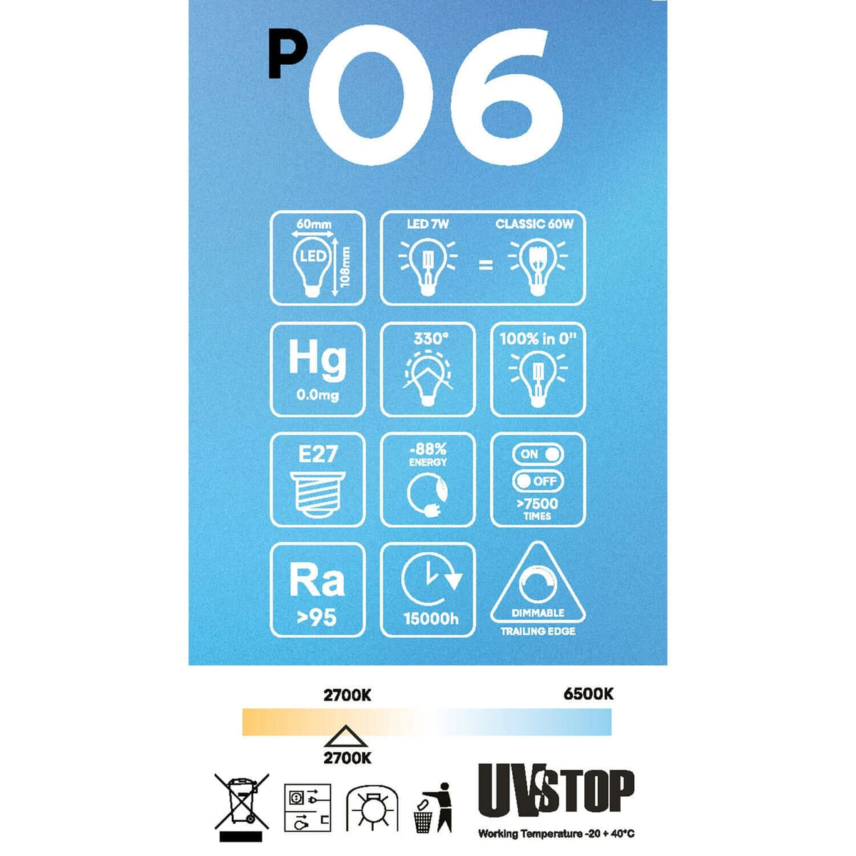 LED-Lampe Porzellan-Effekt CRI 95 A60 7W 640Lm E27 2700K Dimmbarkeit – Ansicht 5