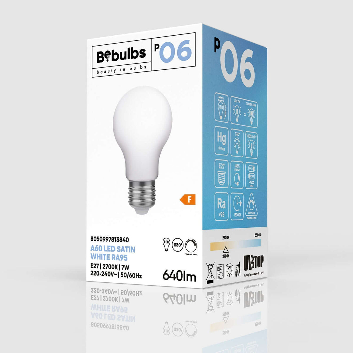 LED-Lampe Porzellan-Effekt CRI 95 A60 7W 640Lm E27 2700K Dimmbarkeit – Ansicht 4