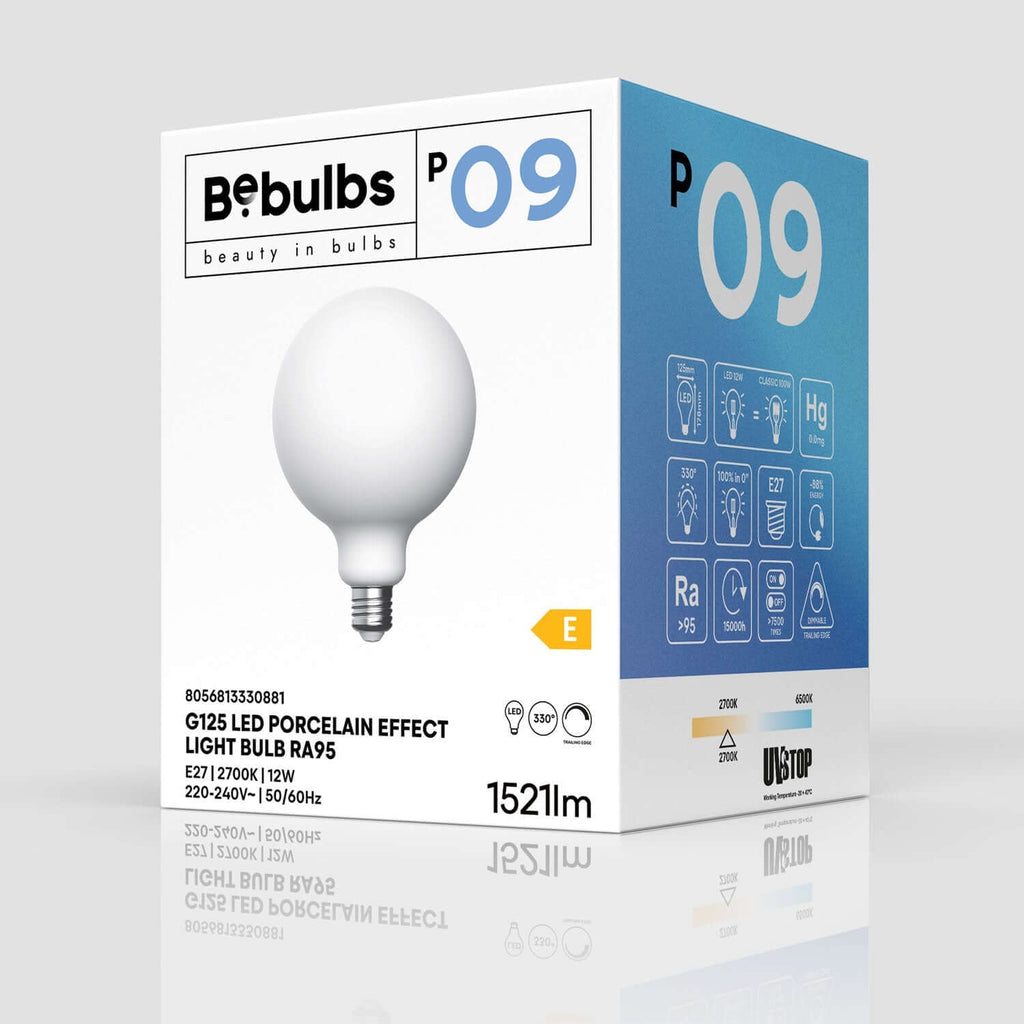 LED-Lampe Porzellan-Effekt CRI 95 G125 12W 1521Lm E27 2700K dimmbar – Ansicht 4