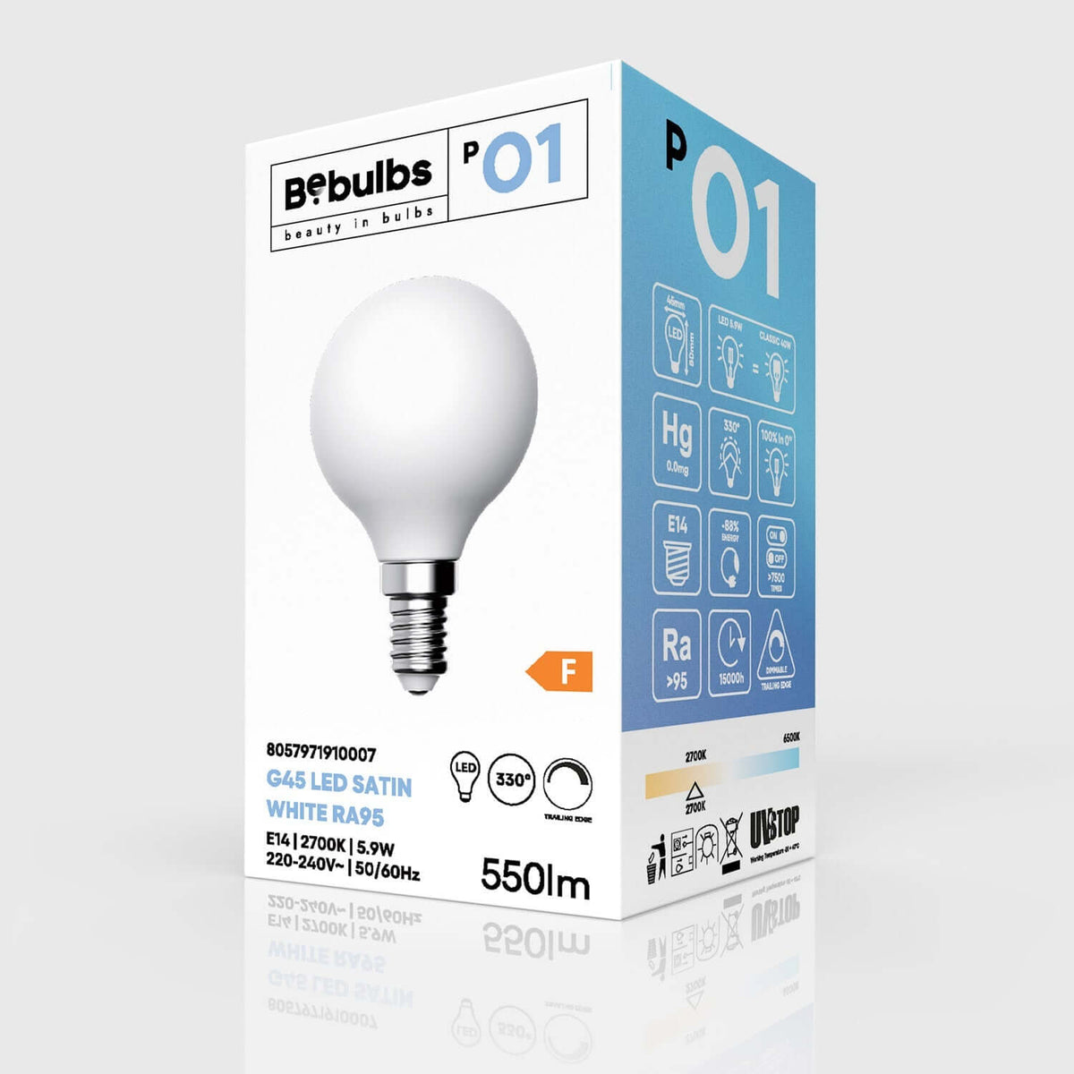 LED-Lampe Porzellan-Effekt CRI 95 G45 5,9W 550Lm E14 2700K Dimmbar – Ansicht 4