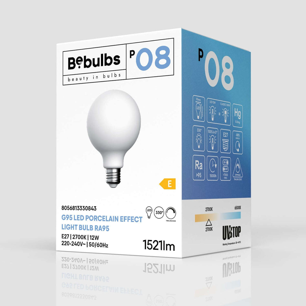 LED-Lampe Porzellaneffekt CRI 95 G95 12W 1521Lm E27 2700K Dimmbarkeit – Ansicht 4