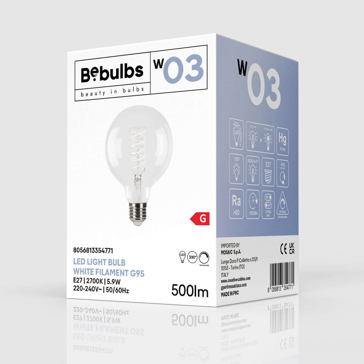 LED-Glühbirne Filament Weiß Globe G95 5,9W 500Lm E27 2700K Dimmbarkeit – Ansicht 4