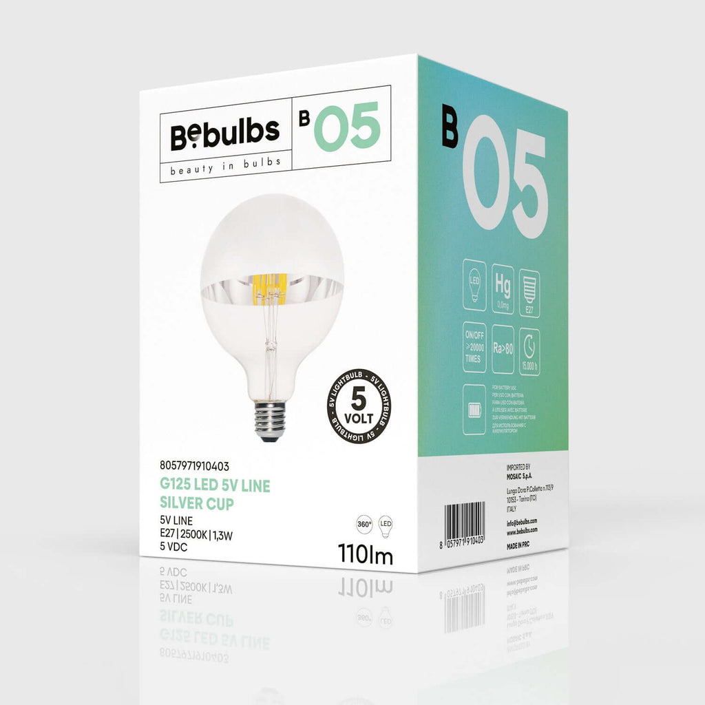 LED-Glühbirne Halbkugel Silber Linea 5V kurzer Filament Globo G125 1,3 W 110 Lm E27 2500 K dimmbar – Ansicht 4
