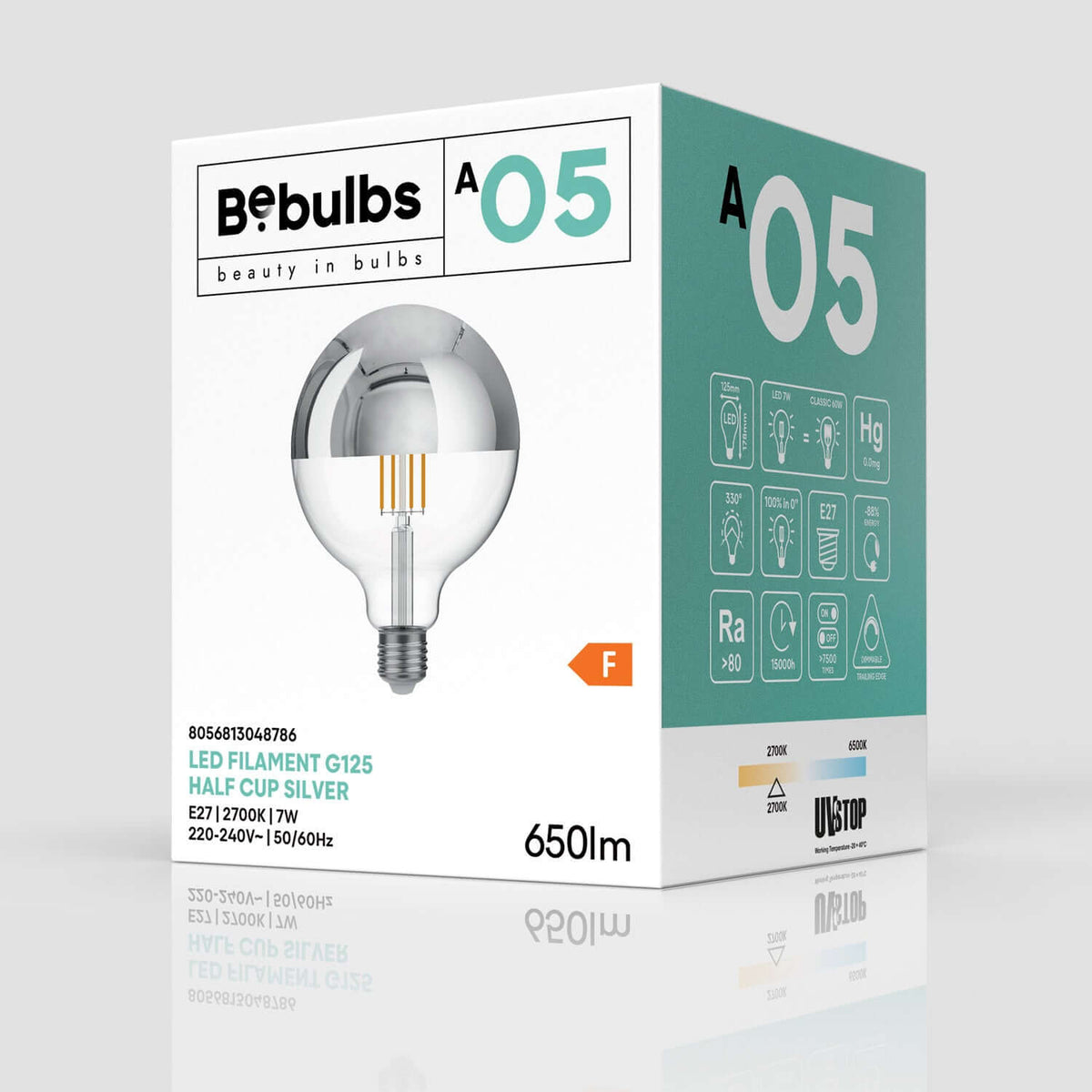 Halbrunde LED-Glühlampe Silber Globe G125 7W 650Lm E27 2700K dimmbar – Ansicht 4