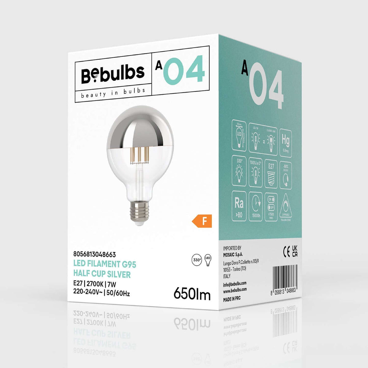 LED-Lampe Halbkugel Silber Globo G95 7W 650Lm E27 2700K dimmbar – Ansicht 4