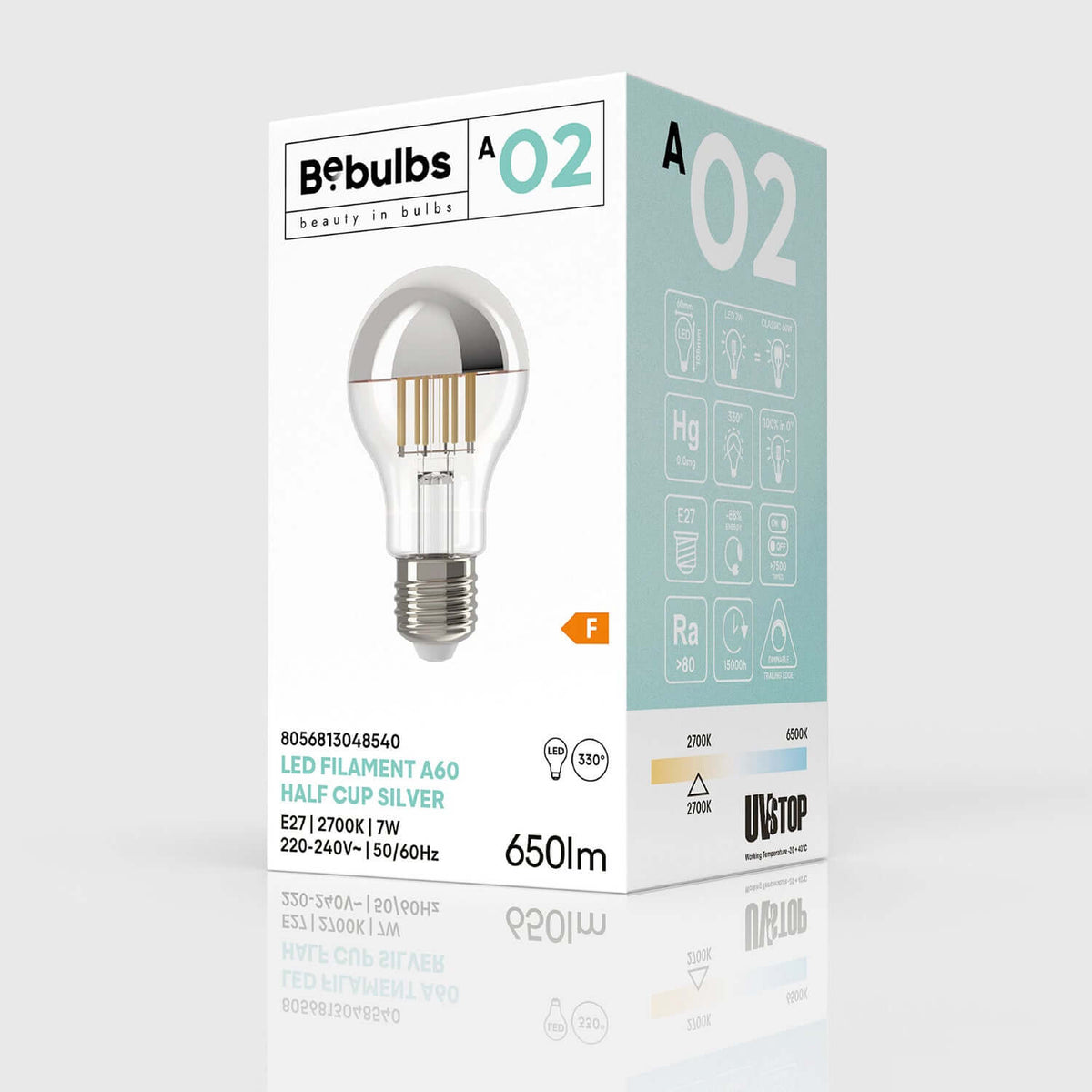 LED-Lampe Halb Sphäre Silber Tropfen A60 7W 650Lm E27 2700K Dimmbar – Ansicht 4