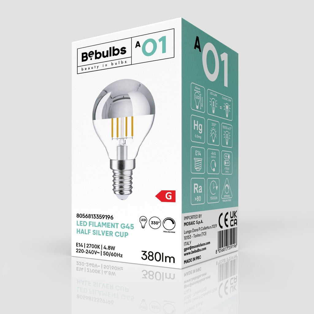 Glühbirne LED Halbkugel Silber Mini-Globe G45 4,8W 380Lm E14 2700K Dimmbar – Ansicht 4