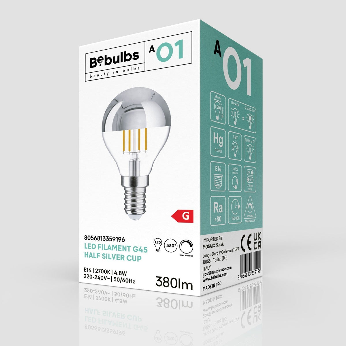 Glühbirne LED Halbkugel Silber Mini-Globe G45 4,8W 380Lm E14 2700K Dimmbar – Ansicht 4