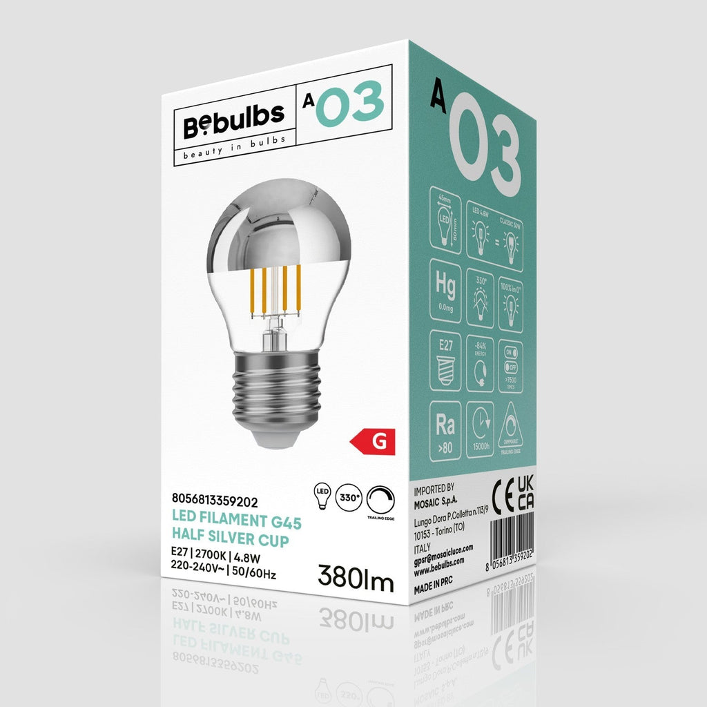 Glühbirne LED Halbkugel Silber Mini-Globe G45 4,8W 380 lm E27 2700K dimmbar – Ansicht 4