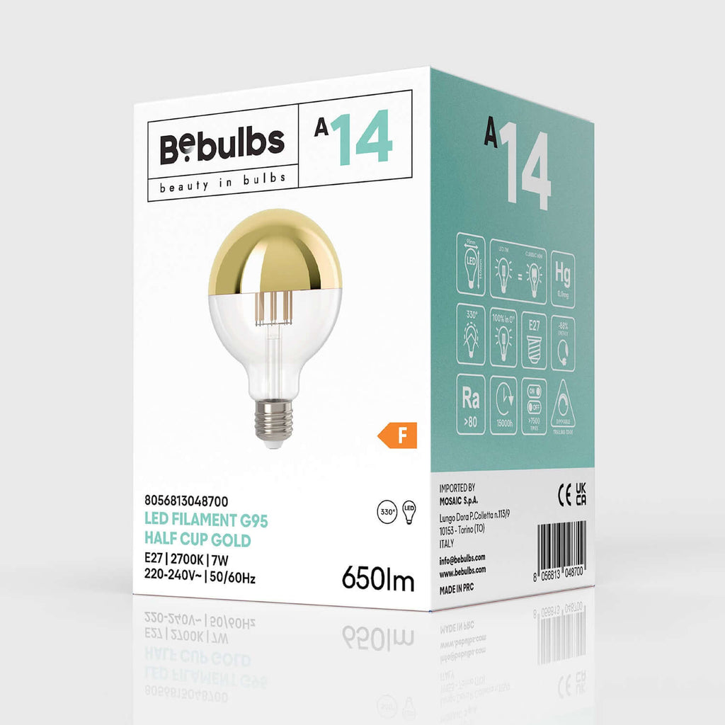LED-Lampe Halbkugel Gold Globe G95 7W 650Lm E27 2700K dimmbar – Ansicht 4