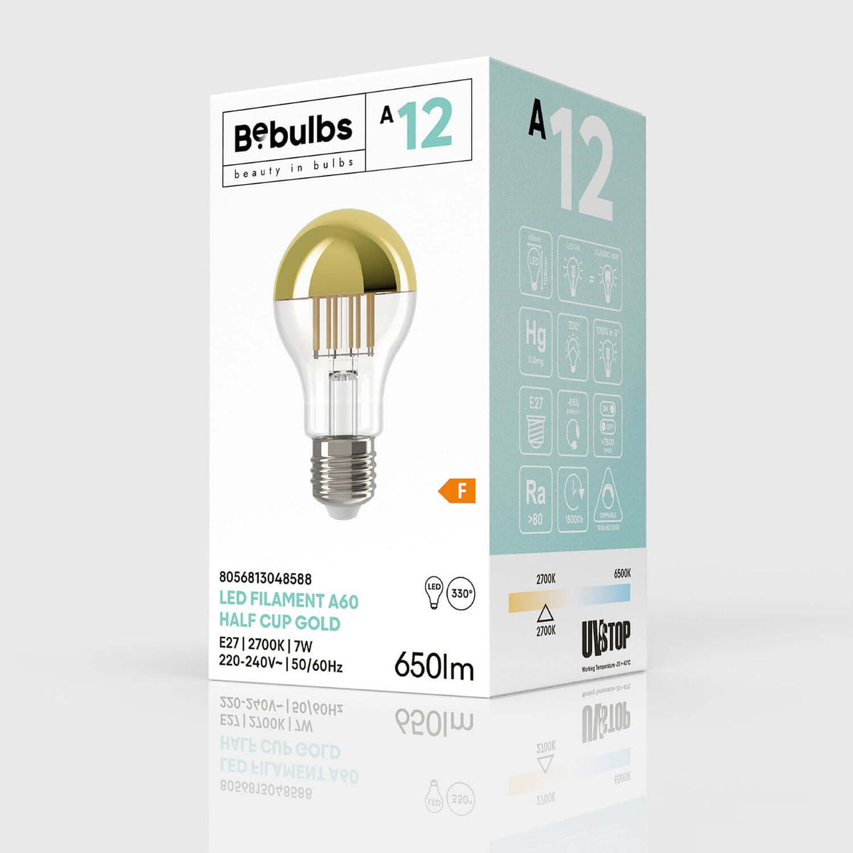 LED-Glühbirne Halb-Kugel Gold Tropfen A60 7W 650Lm E27 2700K dimmbar – Ansicht 4