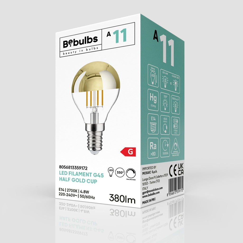 Glühbirne LED Halbkugel Gold Mini-Globe G45 4,8W 380Lm E14 2700K Dimmbar – Ansicht 4