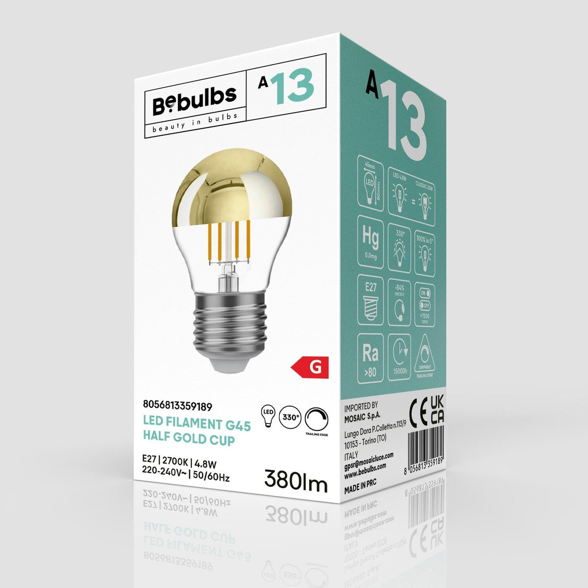 Glühbirne LED Halbkugel Gold Mini-Globe G45 4,8W 380Lm E27 2700K Dimmbar – Ansicht 4