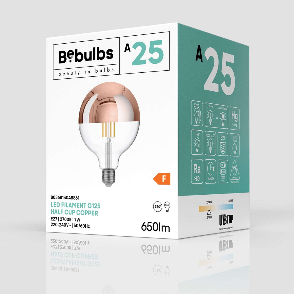 LED-Lampe Halbkugel Kupfer Globe G125 7W 650Lm E27 2700K dimmbar – Ansicht 4