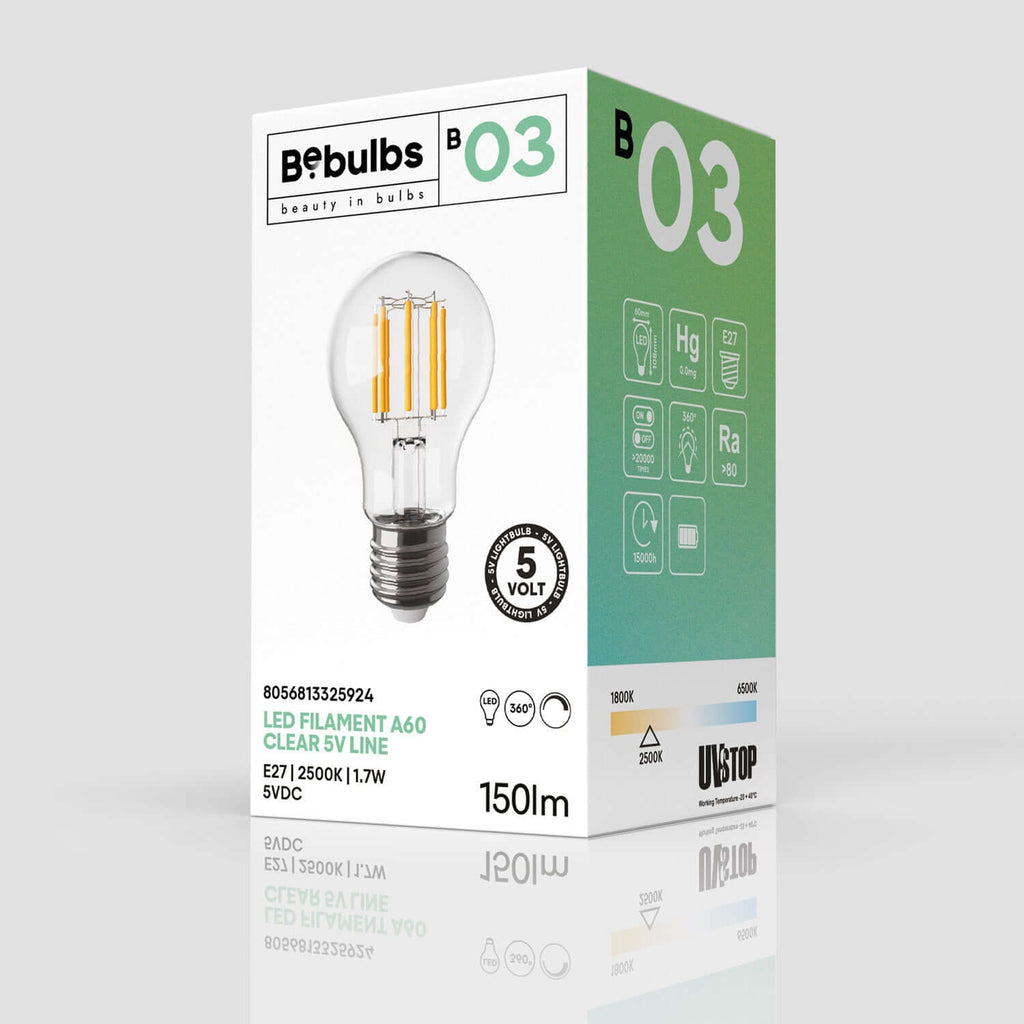 Transparente LED-Lampe Linea 5V Vertikalfaden Tropfen A60 1,7W 150Lm E27 2500K Dimmbar – Ansicht 4