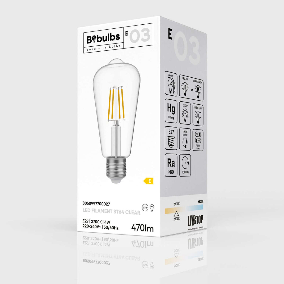 LED-Glühbirne Transparent Edison ST64 4W 470Lm E27 2700K – Ansicht 4
