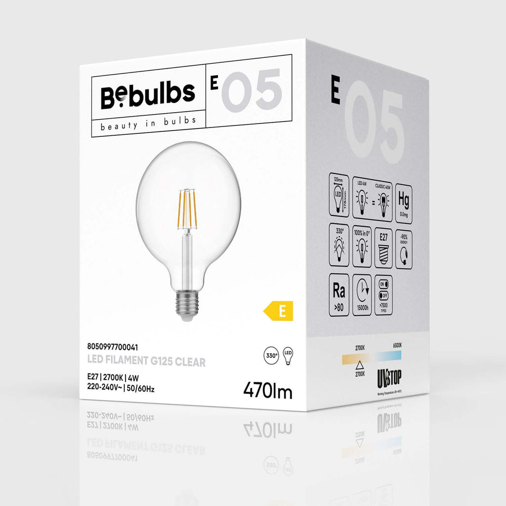 LED-Lampe Transparent Globe G125 4W 470Lm E27 2700K – Ansicht 4