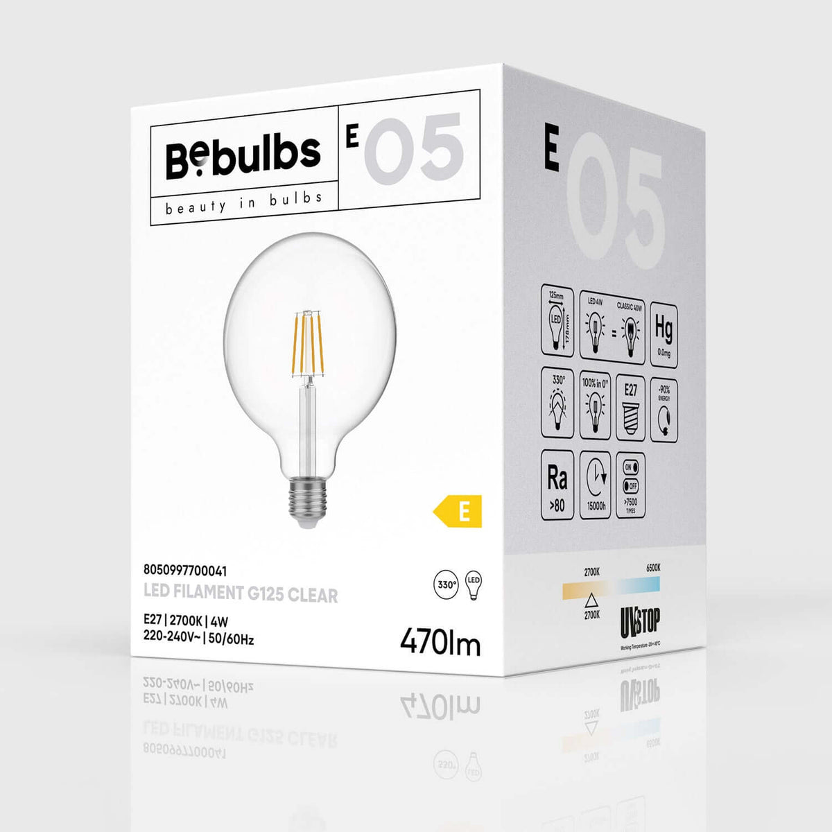 LED-Lampe Transparent Globe G125 4W 470Lm E27 2700K – Ansicht 4