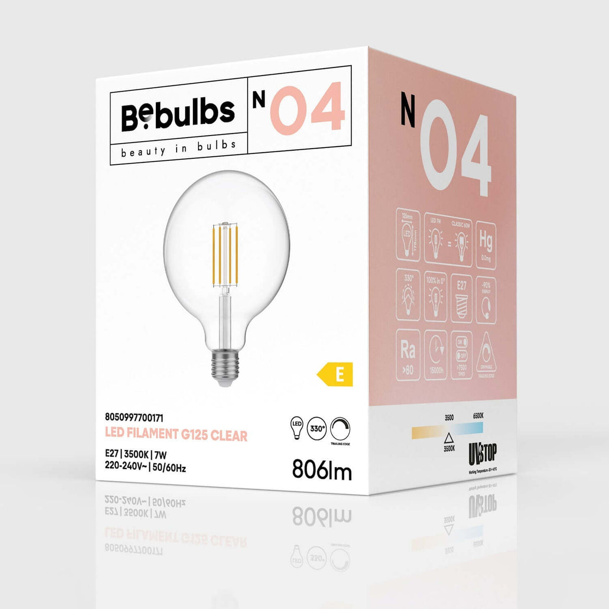 LED-Glühlampe Transparent Globe G125 7W 806Lm E27 3500K Dimmbarkeit – Ansicht 4