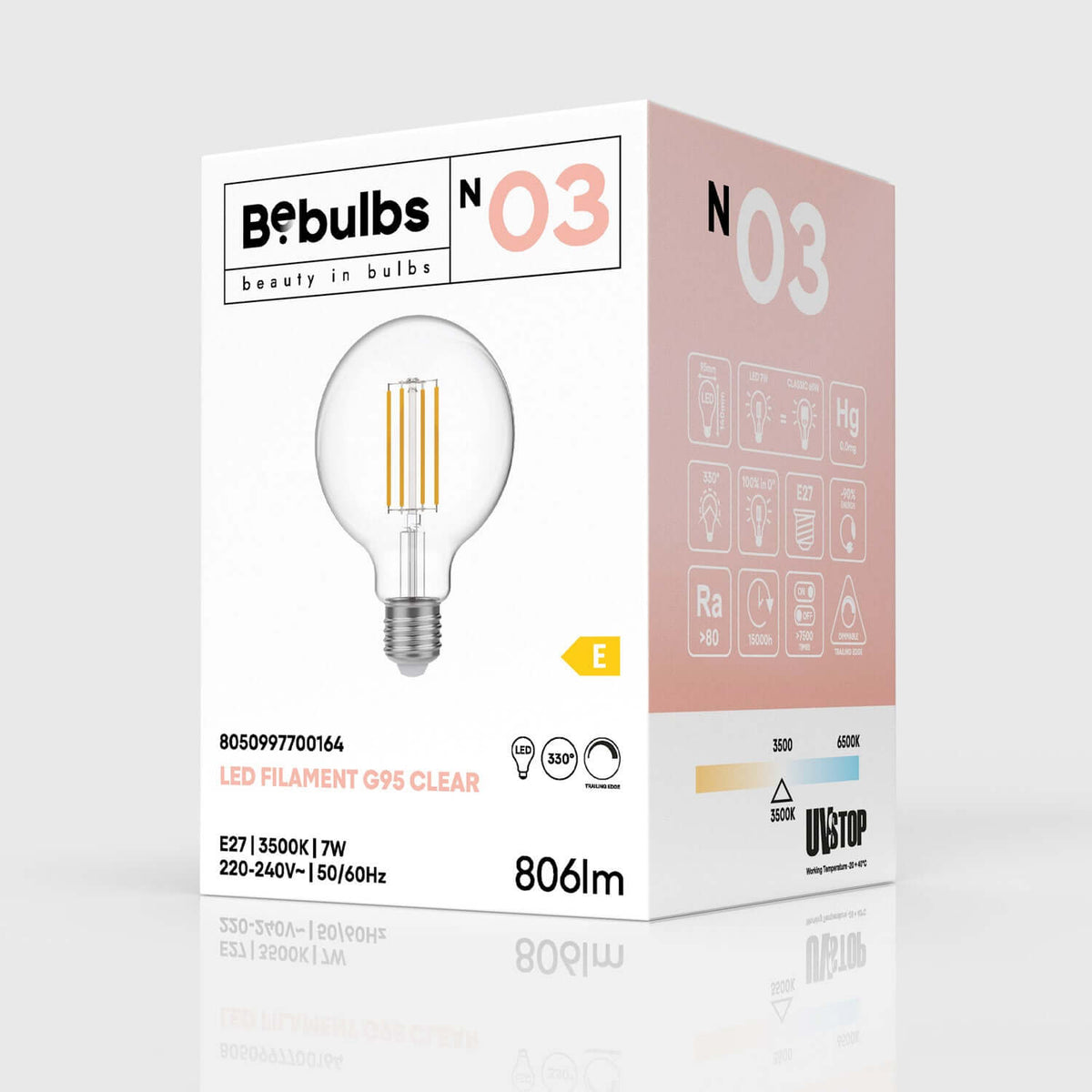 Transparente LED-Glühlampe G95 7W 806Lm E27 3500K dimmbar – Ansicht 4