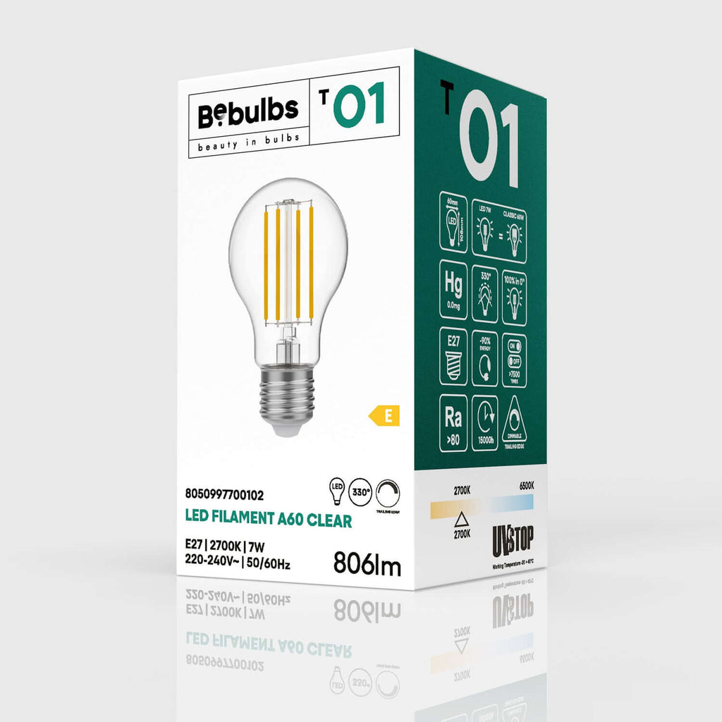 LED-Leuchtmittel Transparent Tropfen A60 7W 806Lm E27 2700K dimmbar – Ansicht 4