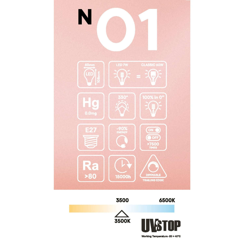 LED-Glühbirne Transparent Tropfen A60 7W 806Lm E27 3500K Dimmbar – Ansicht 5