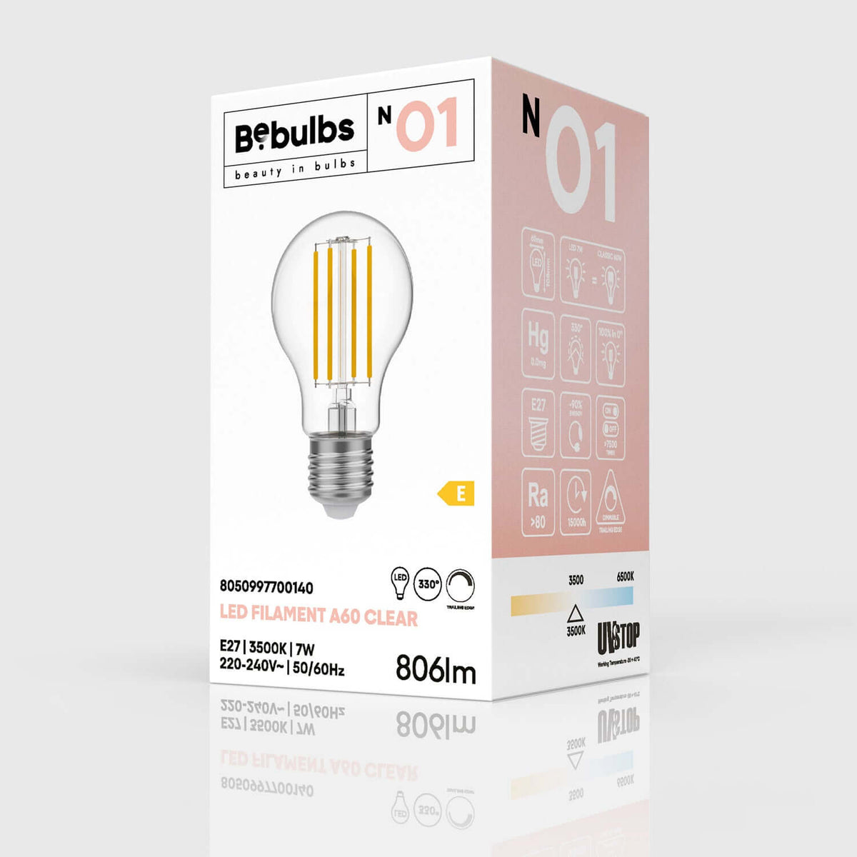 LED-Glühbirne Transparent Tropfen A60 7W 806Lm E27 3500K Dimmbar – Ansicht 4