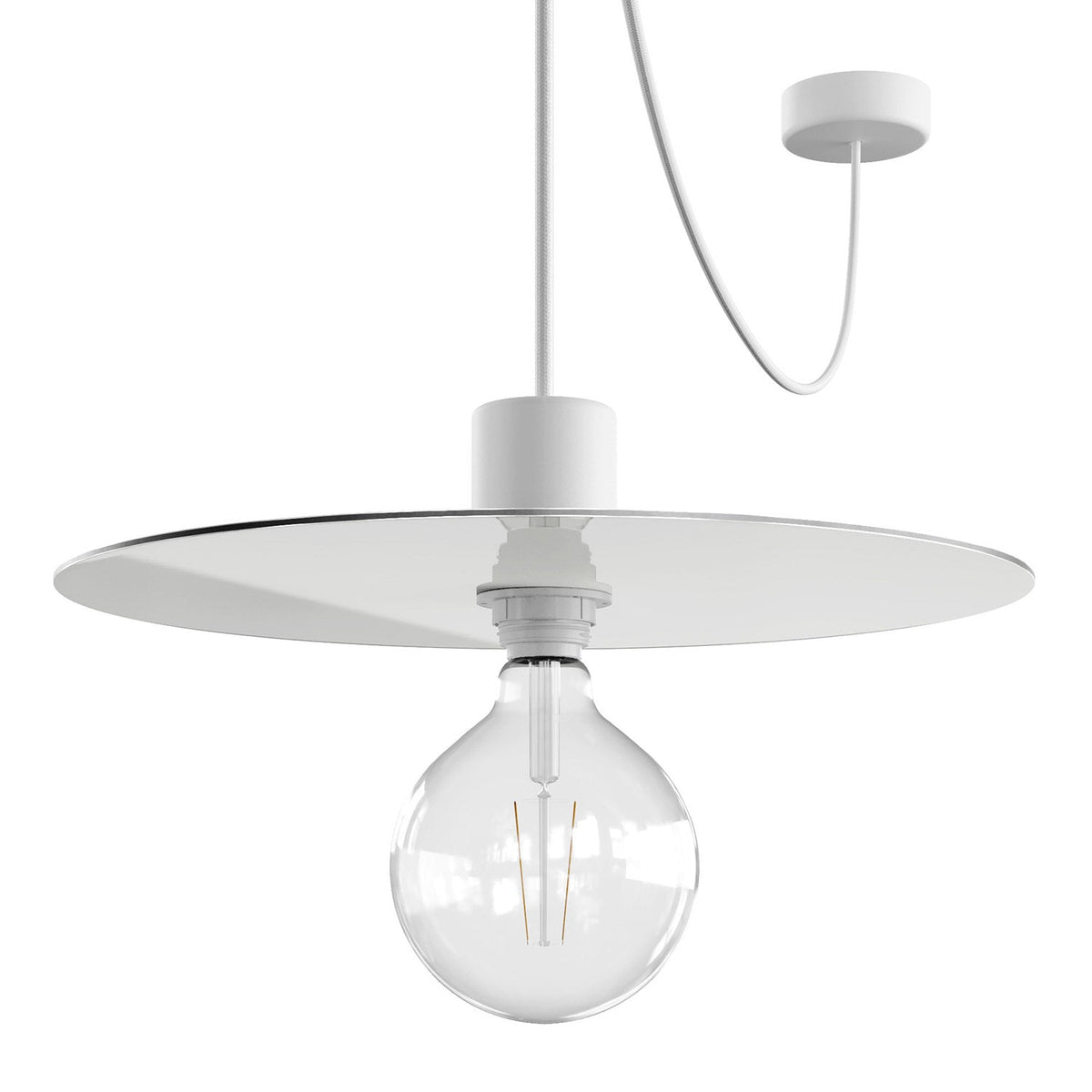Modulair ELEGANT Lampe mit 5 m Stoffkabel, Ellepì-Lampenschirm, Baldachin und Lampenfassung aus Silikon IP65 wasserdicht – Weiß